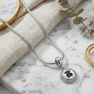 18K White Gold Plated Snake Chain Black Bear Necklace with Rhinestones